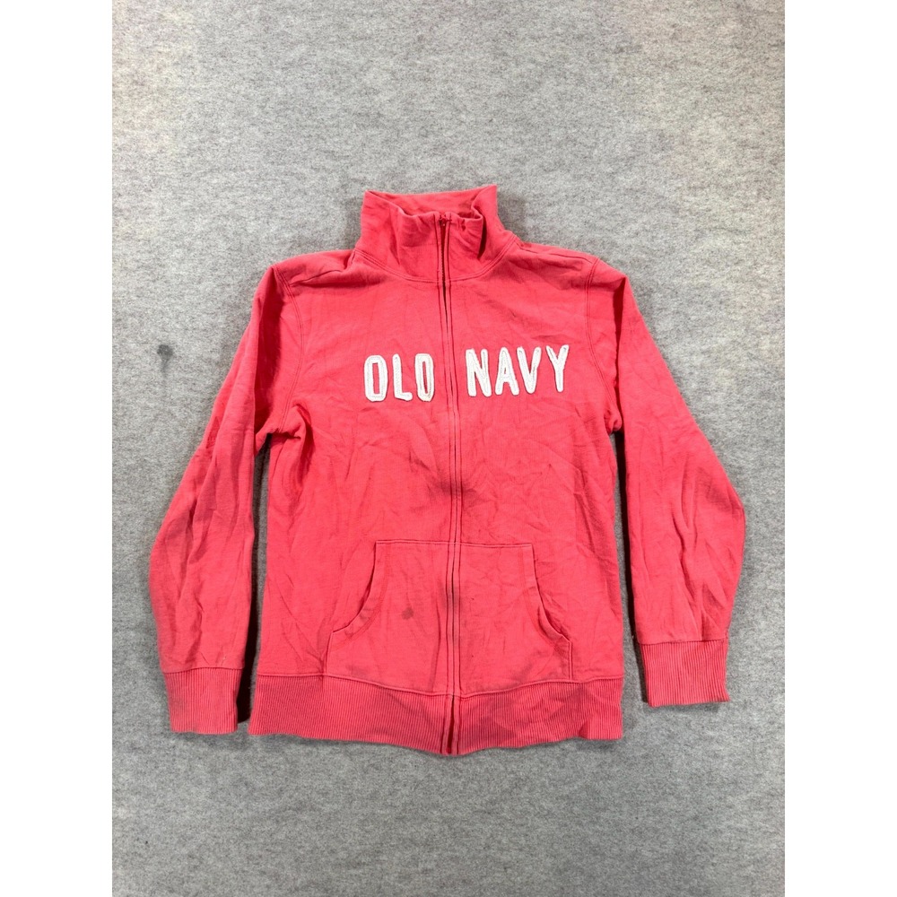 Old Navy Full Zip Terry Hoodie Jacket Womens Medium Coral Pink Logo Fleece Lined